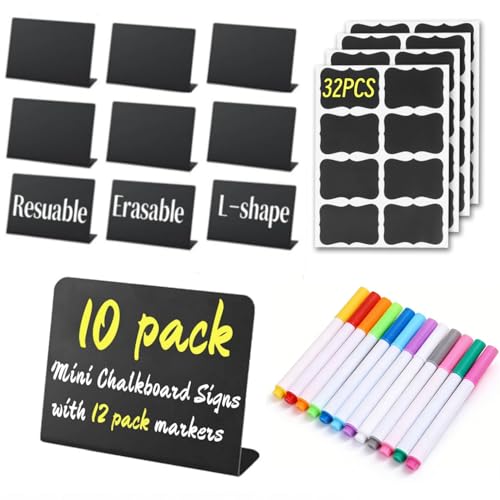 10 Pack Mini Chalkboard Signs Food Labels for Party Buffet, Reusable Small Chalk Boards for Birthday Bakery Wedding Table Signs Food Tags Place Cards (Plastic Chalkboard L-10) - style: Plastic Chalkboard L-10