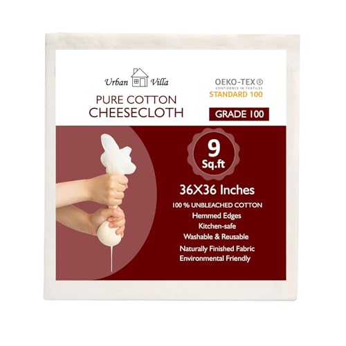 Urban Villa Grade 100 XL Cotton Cheese Cloth 36x36 Inch, Reusable with Finished Edges 100% Unbleached Cotton Cheese Cloth Fine Mesh Butter Muslin Cloth for Straining, Cheese Making, Cooking & Baking - color: Natural Beige, size: 36 x 36 inches / 1 piece