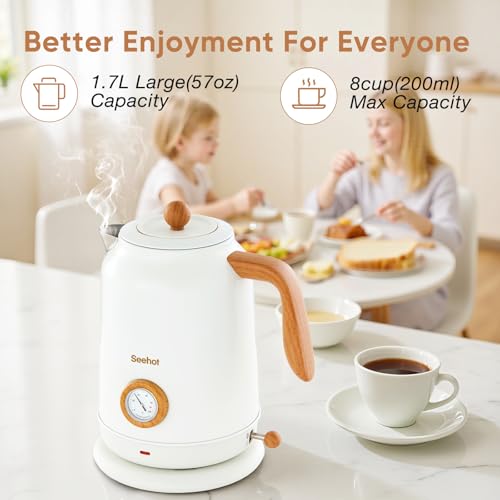 Seehot® Electric Kettle With Thermometer, 1.7L Electric Tea Kettle, 1200W Hot Water Kettle Electric, Auto Shutoff, Boil-Dry Protection, 304 Stainless Steel, Cordless Base, White - color: White