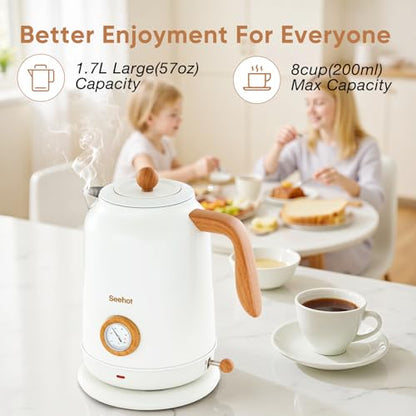 Seehot® Electric Kettle With Thermometer, 1.7L Electric Tea Kettle, 1200W Hot Water Kettle Electric, Auto Shutoff, Boil-Dry Protection, 304 Stainless Steel, Cordless Base, White - color: White