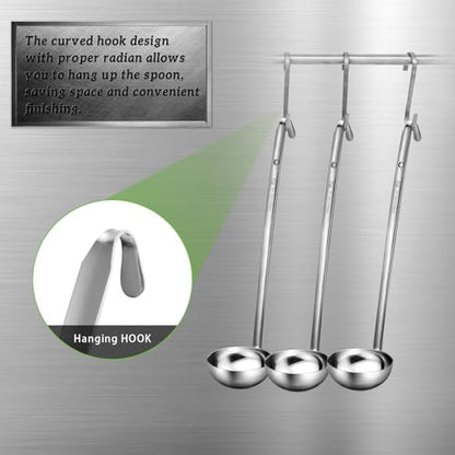 meekoo Stainless Steel Ladle Soup Handle Ladle with Pouring Rim for Kitchen Cooking Soup Sauce - size: 10 oz