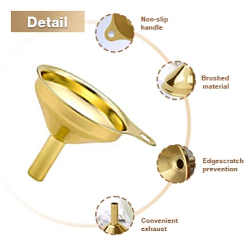 Stainless Steel Funnel, 3 Pack Gold Metal Kitchen Funnel Set, Food Grade Kitchen Gadgets Accessories, Mini Funnels for Filling Bottles, Liquid Transfer, Cooking, Car Oil, Lab Use