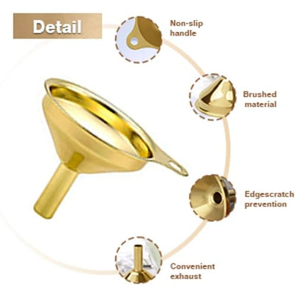 Stainless Steel Funnel, 3 Pack Gold Metal Kitchen Funnel Set, Food Grade Kitchen Gadgets Accessories, Mini Funnels for Filling Bottles, Liquid Transfer, Cooking, Car Oil, Lab Use