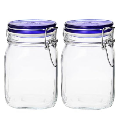 Bormioli Rocco Fido Collection, 2 Pack, 33¾ Oz. Food Storage Glass Jars, Airtight Rubber Seal & Glass Lid, With Stainless Wire Clamp, Made In Italy. - size: 33.75 oz