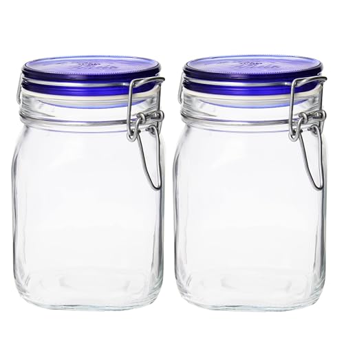 Bormioli Rocco Fido Collection, 2 Pack, 33¾ Oz. Food Storage Glass Jars, Airtight Rubber Seal & Glass Lid, With Stainless Wire Clamp, Made In Italy. - size: 33.75 oz