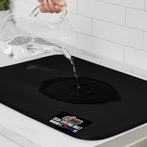GORILLA GRIP Ultra Water Absorbent Microfiber Dish Drying Mat, 18x24, Quick Dry Thick Mesh, Slip Resistant Pad for Sink Dishes or Under Rack, Kitchen Counter Accessories, Machine Wash Mats, Black - color: Black, size: 18" x 24", style: Microfiber