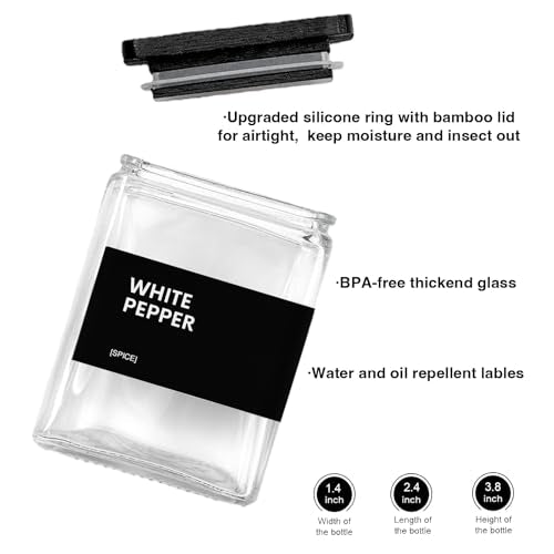 Glass Spice Jars with Bamboo Lid, 4oz Square Spice Containers for Pantry Organization, Seasoning Bottles with Labels, Spoons, Funnel for Salt Sugar - color: Black