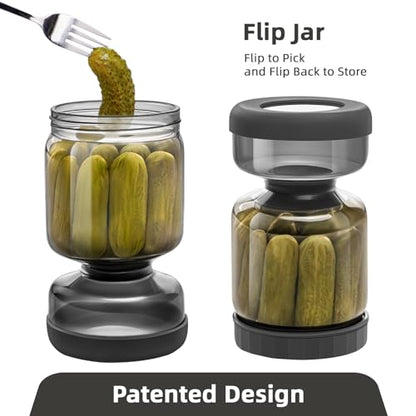 WhiteRhino Pickle Jar with Strainer Flip,34oz Pickle Container with Double Leak Proof ,Glass Pickle Juice Separator Jar Flip Pickle and Olive Hourglass Jar Pickle Flip Jar for Capers,Jalapeno,Gherkins - color: 34oz Smoky Grey Pickle jar