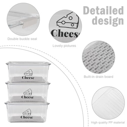 Cheese Holder Food Storage, Airtight Cheese Storage Box with Lid- Non Toxic, Lunch Meat Storage Sandwich Ham Cheeses Salami Sliced Turkey for Refrigerator to Keep Food Fresh,Clear-3Pack