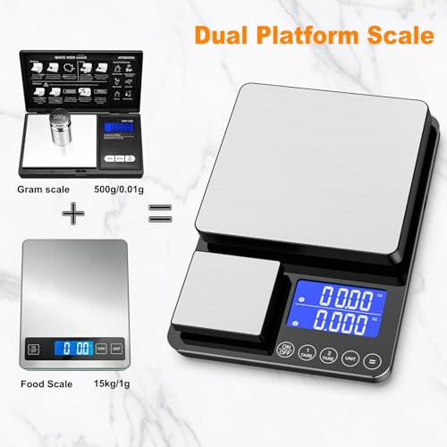 KKZ 0.001oz/33lb Kitchen Scale, Dual Platform Food Scale Grams and Ounces Rechargeable for Weight Loss Baking Cooking Meal Prep Sourdough Bread, Stainless Steel - size: Rechargeable version