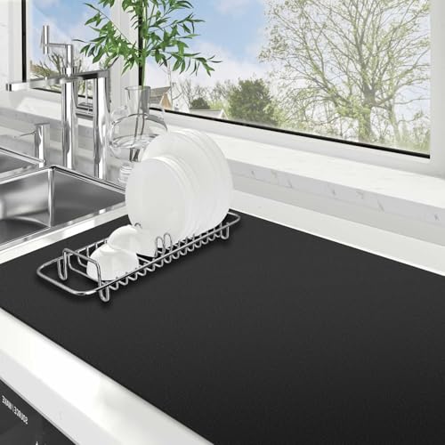 WISELIFE Dish Drying Mat Super Absorbent Drying Mat Large Dish Drying Mats for Kitchen Counter Easy Clean Dish Mat Kitchen Drying Mat18"x 36" Classic Black - color: Classic Black, size: 36" x 18"