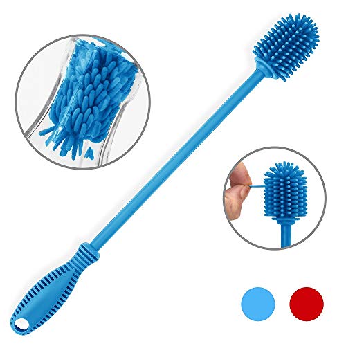 Silicone Bottle Cleaning Brush with Long Handle, Water Bottle Cleaner for Baby Bottles, Hydro Flask, Sports Bottle, Vase, Glassware, Perfect for Smaller Diameter Bottle Openings (Qty 1) - color: Blue