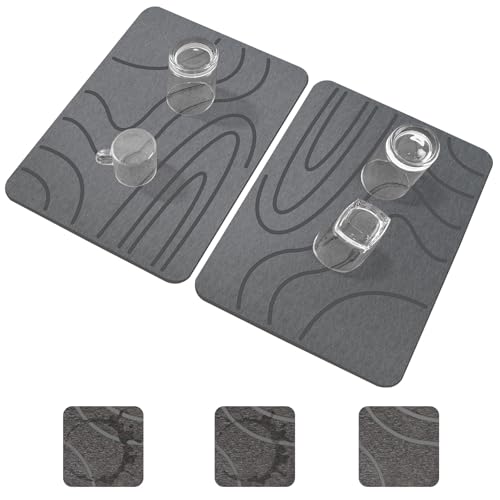 Stone Drying Mat for Kitchen Counter, 2-Pack 16"x12" Fast Drying Stone Dish Mat, Double-Sided Diatomaceous Earth Dish Drying Mat, Highly Absorbent Eco-Friendly Kitchen Mat (Gray, Vertical Stripes) - color: Dark Gray Curved Stripes, size: 12'' x 16''