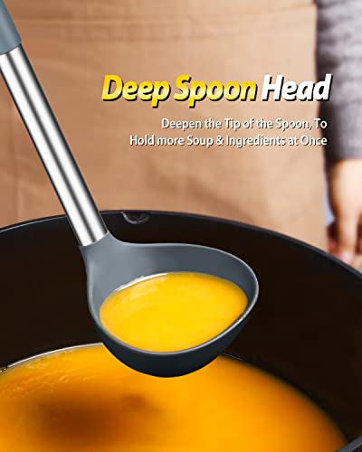 Silicone Pasta Fork and Ladle Spoon Set, Large Non Stick Kitchen Utensils for Cooking,Stirring,Serving Spaghetti, Soup, Sauce (GRAY) - color: Gray
