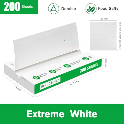 EcoDispose Precut POP UP Deli Paper Sheet Pack of 200, Interfolded Heavy Paper for Food Wrap and Serving (10" x 10-1/2", White） - color: White, size: 10“x10.5”inch