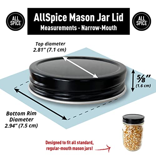 AllSpice Rust-Proof Narrow Mouth Aluminum Metal Mason Jar Lids Leak-Proof 12-Pack (Black) - color: Black, size: Narrow Mouth