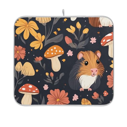 Guinea Pig Mushroom Floral Dish Drying Mat for Kitchen Counter Microfiber Absorbent Dish Drainer Rack Mat Small Kitchen Drying Mat Heat Resistant Drying Pad for Counter 18x16 - color: Blue Guinea Pig Mushroom, size: 16x18in