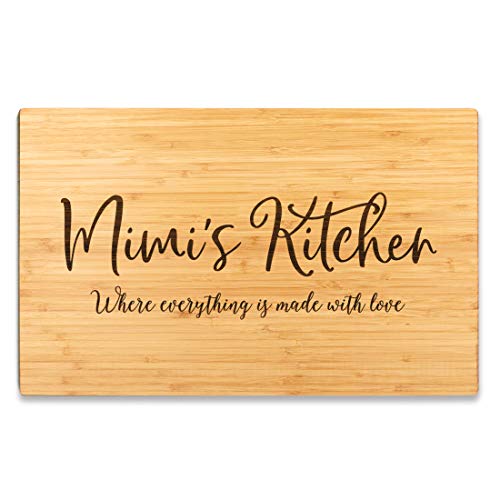 Andaz Press Large Bamboo Wood Cutting Board Gift, 17.75 x 11-inch, Mimi's Kitchen Where Everything is Made With Love, 1-Pack, Engraved Serving Chopping Board Christmas Birthday Chef Kitchen Ideas - color: Mimi