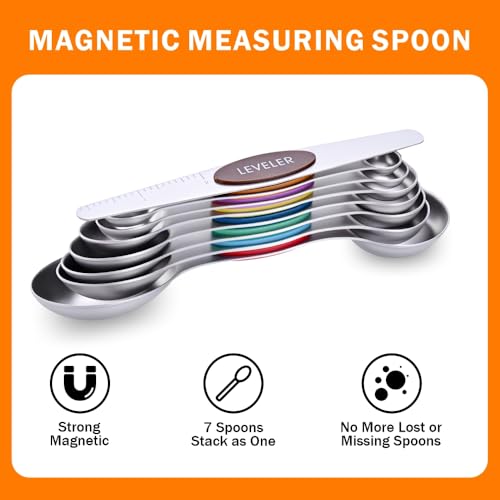 13-Piece Magnetic Measuring Spoons and Cups Set, Stainless Steel Kitchen Measure Tools with Silicone Handles, Nesting Dry and Liquid Measuring Cups for Baking Cooking (Multicolor) - color: Multicolor