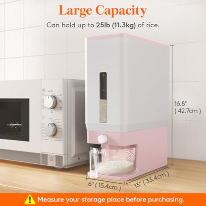 Lifewit Rice Dispenser 25 Lbs(11.3kg), Rice Storage Container Sealed Moisture Proof with Measuring Cup for Kitchen Pantry Household, BPA-Free, 1 Pack Pink - color: Pink