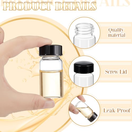 Lallisa 100 Pcs 20 ml Glass Vials with Black Screw Caps and Plastic Stoppers, 5 Dram Clear Small Leakproof Bottles Bulk, Mini Liquid Sample Vials for Essential Oils, Sample, DIY Craft - color: Clear with Black Cap, size: 20 ml
