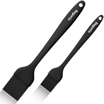 Pastry Brush-Begonia Silicone Basting Brush for Cooking,2pcs 10+8 in Heat Resistant Food Brushes for Baking, Grilling, Cooking and Spreading Oil (Black) - color: Black