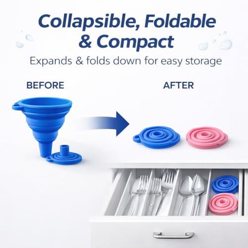 3PCS Silicone Funnel Set, Flexible Rubber Kitchen Funnels for Filling Bottles, Small Medium Large Food Grade Funnel for Essential Oils, Spices, Powder, Cooking, Liquid, Perfume, Flask - color: RGB