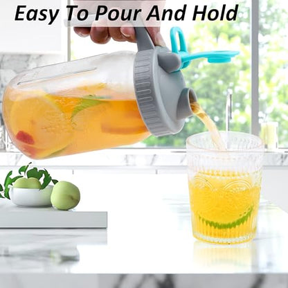 Mason Jar Pitcher Wide Mouth 32 OZ 2 Pack Glass Pitcher With Handle And Pour Spout Lid Airtight And Leakproof Water Jug With Flip Cap For Iced Coffee, Milk, Beverage, Lemonade, Iced Tea - color: 32 OZ 2PC
