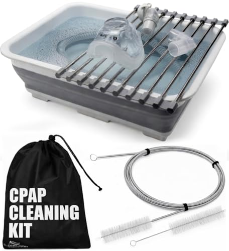 CPAP Cleaning Kit for Hose and Mask, CPAP Hose Cleaning Brush, Collapsible Wash Basin, Drying Rack, Storage Bag, Compatible with Standard and Slimline CPAP Tubing (Drying Rack Kit)