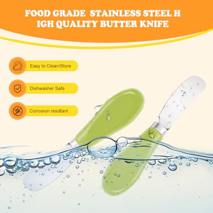 Butter Spreader Knife Set, 2-Pack Stainless Steel Cheese and Butter Knives with Ceramic Handle, Dishwasher Safe, for Soft & Hard Cheese, Jam, Cold Butter (light green) - color: light green