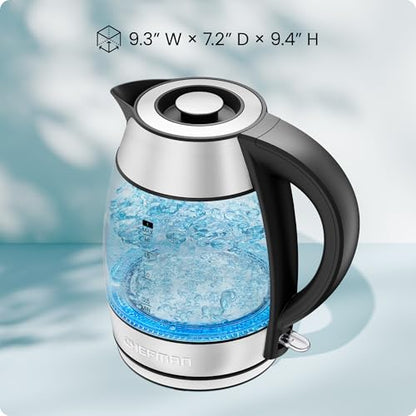 Chefman Electric Kettle 1500W, 1.8L Hot Water Boiler, Removable Lid for Easy Cleaning, LED Indicators, Auto Shutoff & Boil-Dry Protection, Borosilicate Glass Electric Tea Kettle – Stainless Steel - color: Stainless Steel