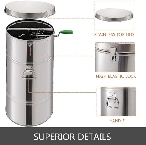 Manual Honey Extractor, 2 Frames Honey Spinner Extractor, 35×75cm Stainless Steel Beekeeping Extraction, Honeycomb Drum Spinner with Lid, Apiary Centrifuge Equipment