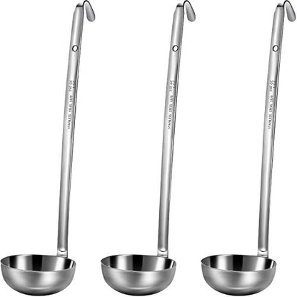 meekoo Stainless Steel Ladle Soup Handle Ladle with Pouring Rim for Kitchen Cooking Soup Sauce - size: 5 oz