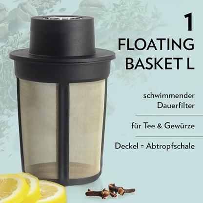 finum 63/421.41.00 Stainless Steel Loose-Leaf Floating Tea and Spice Infusing Basket, Large, Black - color: Black, size: Large, style: Floating Basket