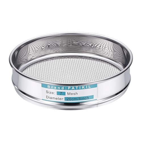 PATIKIL 7 Mesh(2.8mm) Lab Sieve, 7.9"(20cm) Diameter Sifting Screen 304 Stainless Steel Wire Cloth Fine Mesh Sieve for Industrial Laboratory Home Soil Sifter Dry Sift Screens Hash - size: 7 Mesh(2.8mm)/7.9"