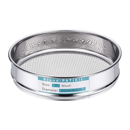 PATIKIL 7 Mesh(2.8mm) Lab Sieve, 7.9"(20cm) Diameter Sifting Screen 304 Stainless Steel Wire Cloth Fine Mesh Sieve for Industrial Laboratory Home Soil Sifter Dry Sift Screens Hash - size: 7 Mesh(2.8mm)/7.9"