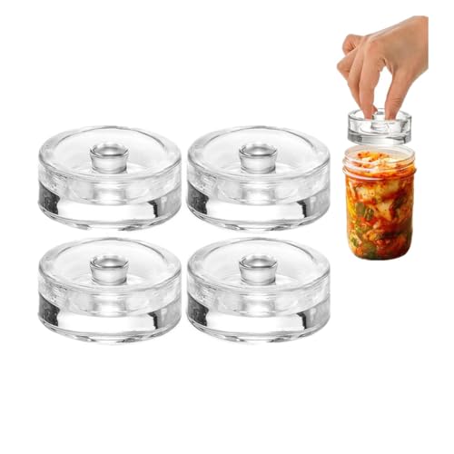 4 Pack Glass Fermentation Weights with Grip Handle, Fermentation Weights, Easy Grip Handle for Wide Mouth Mason Jars, Glass Weights for Fermenting