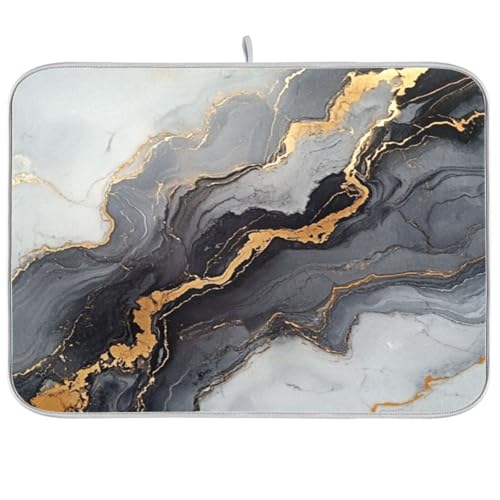 Kcldeci Black And Gold gray Marble Dish Drying Mat Kitchen Counter Mat Draining Mat Kitchen Accessories Dish Rack Pad for Dishes, Utensils, Countertops, S - color: C16, size: 16x18in
