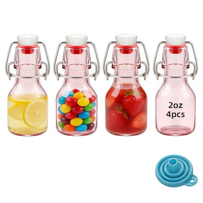 4Pcs 2oz Swing Top Glass Bottles,Flip Top Glass Bottle with Lids Sealable Kombucha Bottle for Brew Beer Syrup Vanilla Extract Air Tight Bottles (Pink) - color: Pink