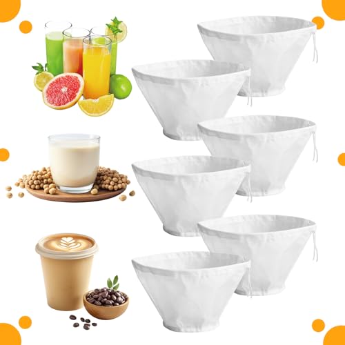 6PCS Cheese Cloth Bags for Straining, Bowl-Shaped Reusable Nylon Cheese Cloth Filter Bag, Fine Mesh Cheesecloth for Cooking Nut Milk, Juice, Dumpling Fillings, Cooking (S)