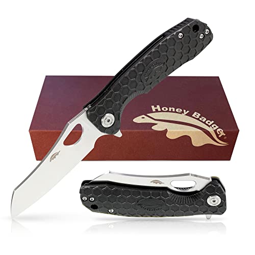 Honey Badger Knife - Flipper Wharncleaver Pocket Knife, EDC Hunting with 3.6" Steel Blade, Nylon+Glass Fiber Handle & Reversible Pocket Clip Medium Black HB1038 - color: Medium Wharncleaver Black