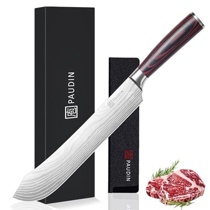 PAUDIN Butcher Knife, 10″ Bullnose Brisket Knife,Forged High Carbon German Steel, Ultra Sharp Edge for Meat Cutting, Ergonomic Handle Design - style: 10" Butcher Knife
