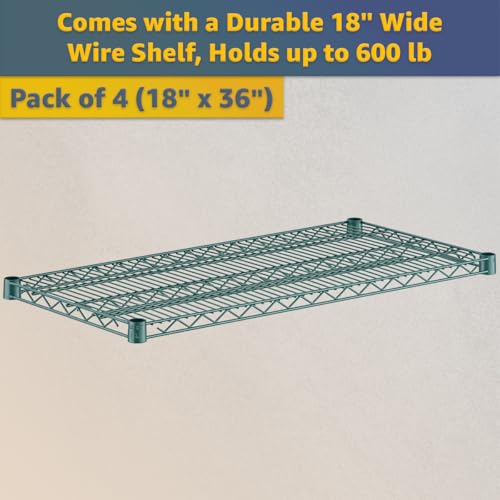 18" x 36" x 69" NSF Heavy Duty Mobile Green Epoxy Wire Shelves with Security Cage Kit, 4 Tier Metal Commercial Storage Rack with Wheels - color: Green, size: 18" x 36" x 69" with Wheels