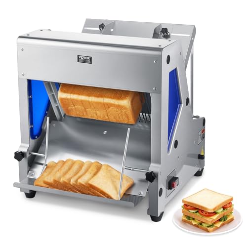 VEVOR Electric Bread Slicer, 370W Bread Slicing Machine, Die-Cast Aluminum Countertop Bread Cutter Machine for 12mm Slice Thickness, Commercial & Home Use for Bakeries Restaurants, 120V - size: Upgraded Electric Bread Slicer