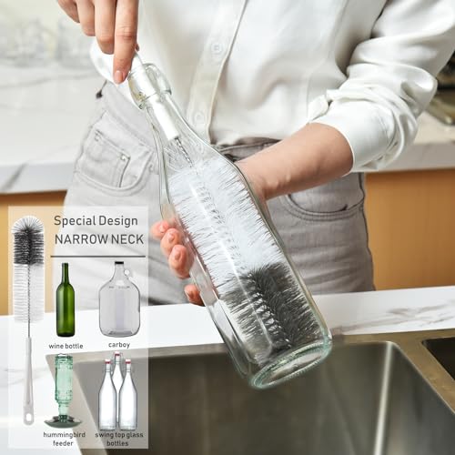 ALINK 8 Pack Bottle Brush Cleaning Set with Stand, Long Handle Bottle Cleaner with Holder for Narrow Neck Beer Wine Brewing Bottles, Stanley, Baby Bottles, Tumblers, Drinking Glasses, Straws - color: White