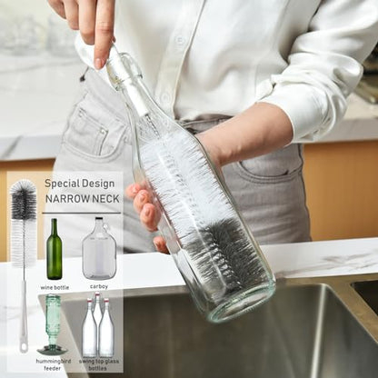 ALINK 8 Pack Bottle Brush Cleaning Set with Stand, Long Handle Bottle Cleaner with Holder for Narrow Neck Beer Wine Brewing Bottles, Stanley, Baby Bottles, Tumblers, Drinking Glasses, Straws - color: White