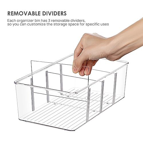 Vtopmart 6 Pack Food Storage Organizer Bins, Clear Plastic Bins for Pantry, Kitchen, Fridge, Cabinet Organization and Storage, 4 Compartment Holder Packets, Snacks, Pouches, Spice Packets - style: 6pack