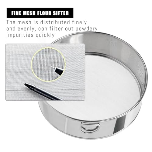 Flour Sifter Stainless Steel Fine Mesh Strainers 11.8 Inch 60 Mesh Round Flour Sieve for Baking Cake Bread