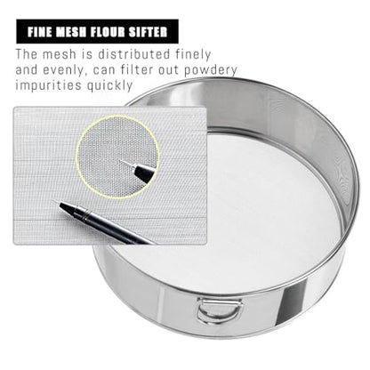 Flour Sifter Stainless Steel Fine Mesh Strainers 11.8 Inch 60 Mesh Round Flour Sieve for Baking Cake Bread