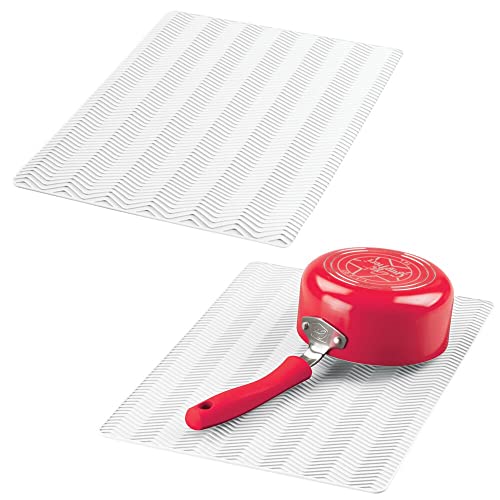 mDesign Silicone Dish Drying Mat and Protector for Kitchen Countertops, Sinks - Chevron Design - Non-Slip, Waterproof, Heat Resistant, Dishwasher Safe - 2 Pack - White